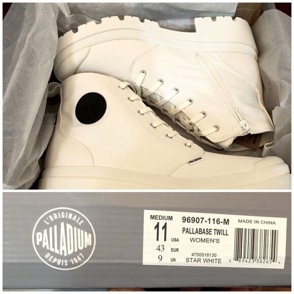 PALLADIUM - NWTIB - L Sz 11 (EUR 43) Pallabase Twill High Top in Stark White ♥️ - Picture 2 of 16